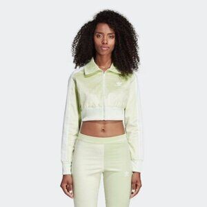 Adidas Originals Light Green Velvet Crop Zip-up Track Jacket - Size M
